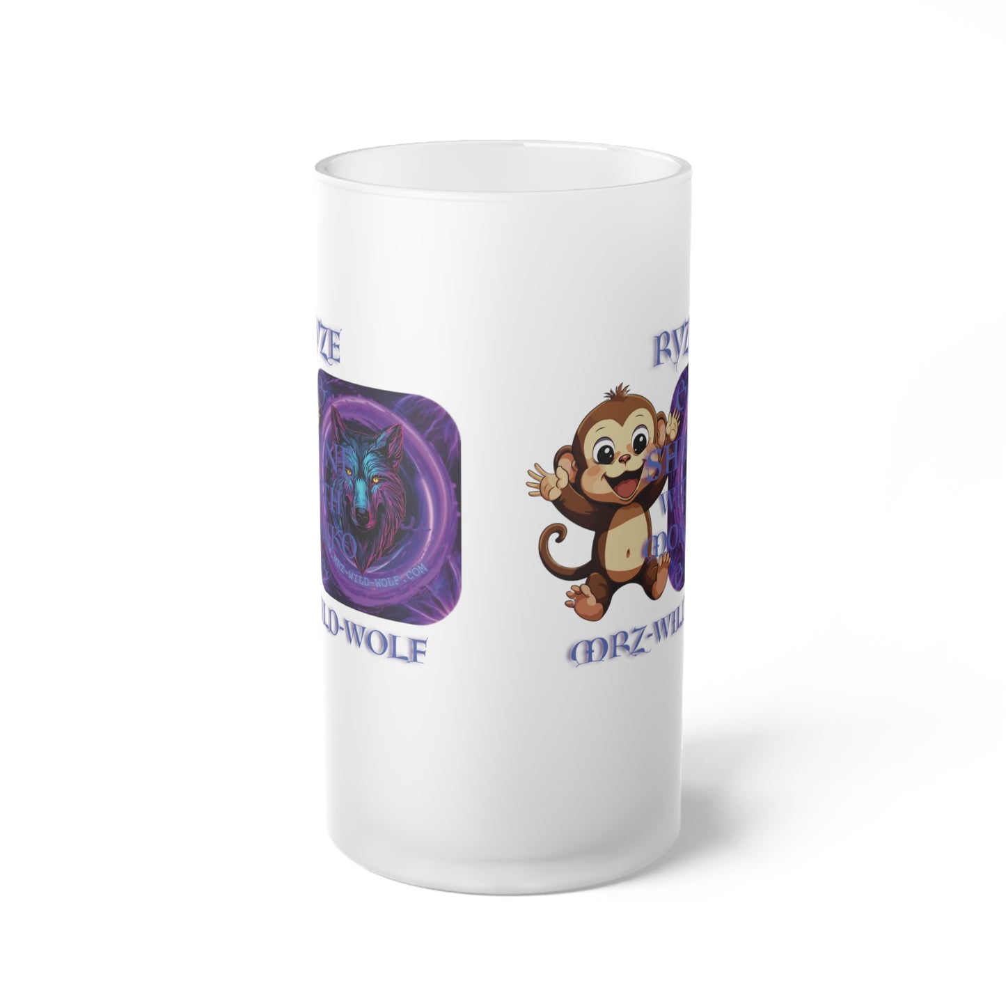 WELCOME TO RYZE & SHINE W/ MONKO & MRZ-WILD-WOLF 16 oz Frosted Glass Mug
